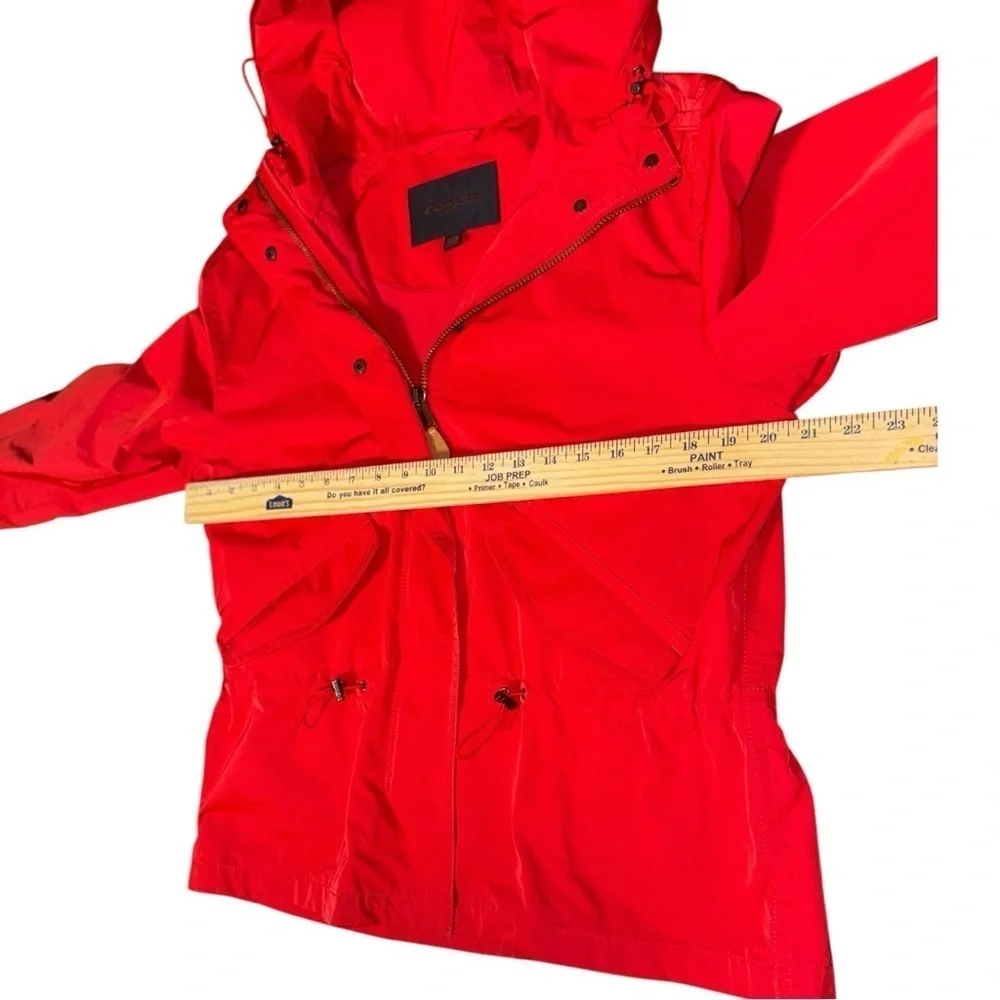 Coach Red Utility Anorak Jacket Hooded Lightweight Designer Leather Trim Size S